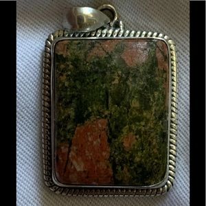Vintage Unakite Gemstone Pendant Sterling Silver